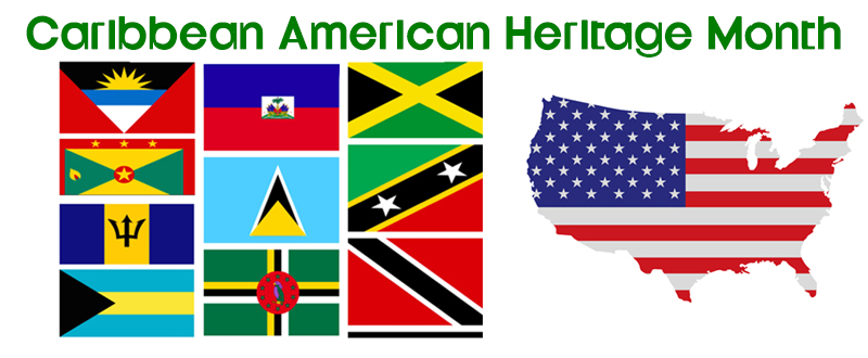 flags of the caribbean and the US for caribbean american heritage month