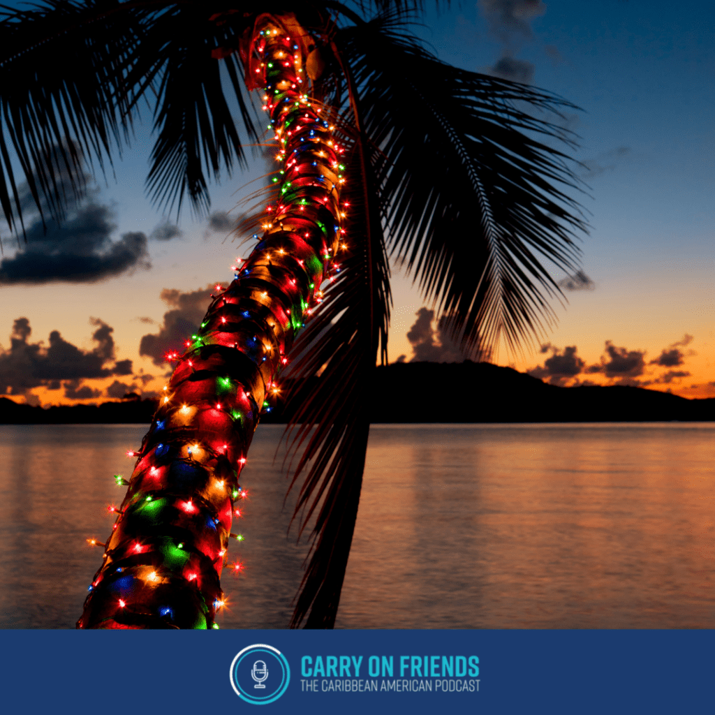 palm trees with Christmas lights Holiday Traditions throughout the Caribbean on Carry On Friends the Caribbean American podcast