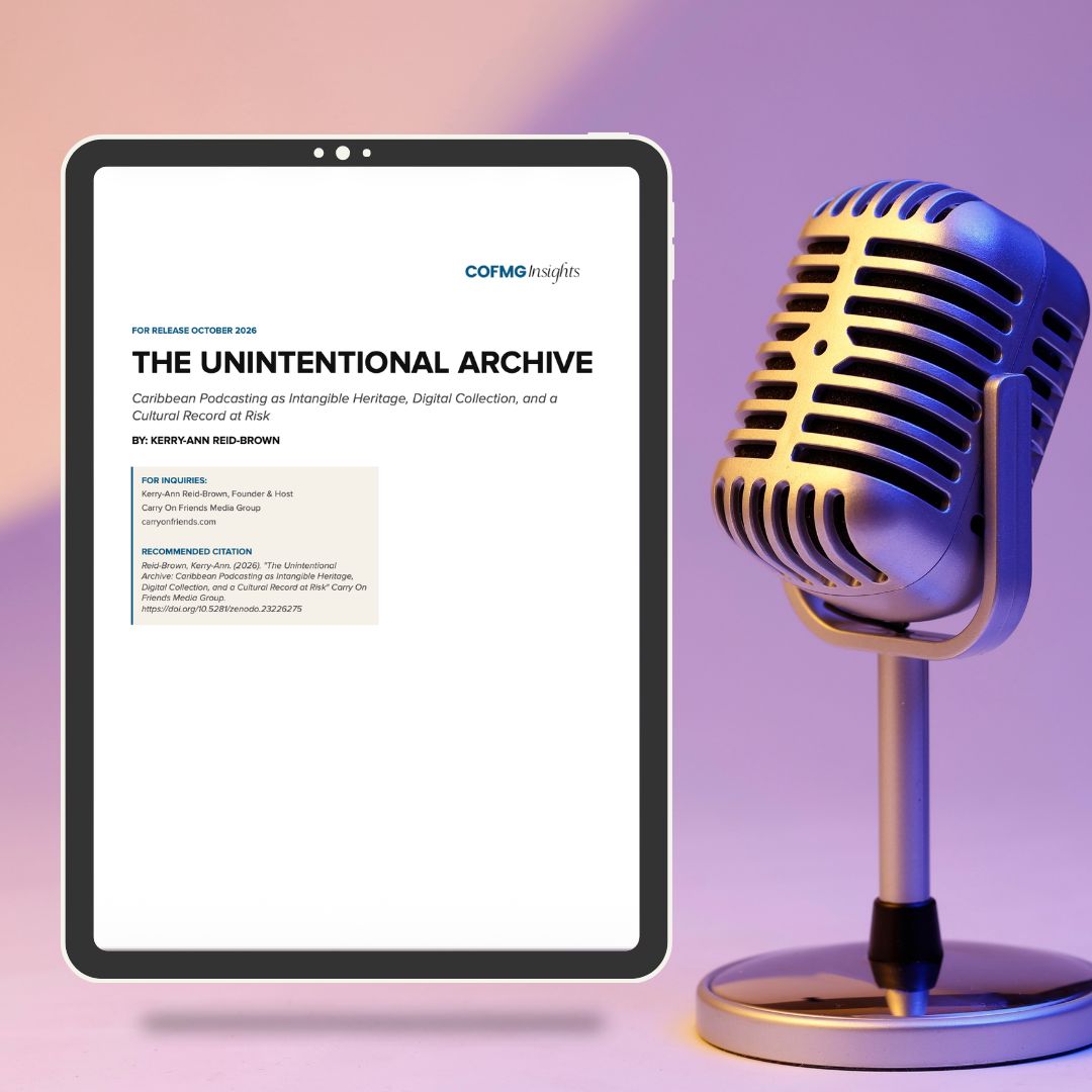 Podcast mic with an iPad showing COFMG Insights Cover for website
